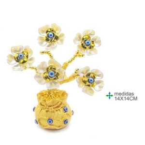 Árvore de Olho Turco 14x14cm - Dourado / Flores