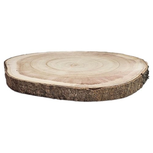 Base redonda em madeira natural de tom claro, com textura suave, ideal para suporte de arranjos florais