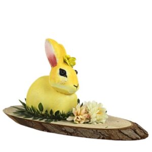 Base em Madeira com Coelho Decorativo - Amarelo