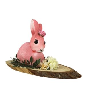 Base em Madeira com Coelho Decorativo - Rosa