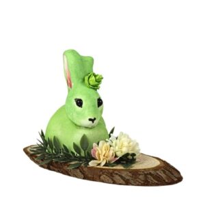 Base em Madeira com Coelho Decorativo - Verde