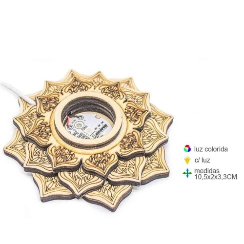 Base em MDF decorativa com design esotérico iluminada por LED colorido via USB