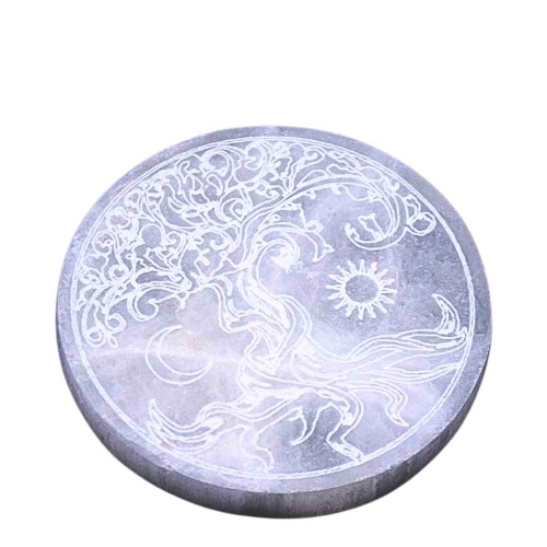 Base Redonda de Selenita 10cm - Árvore da Vida