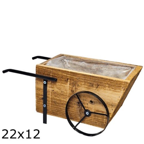 Caixa decorativa em madeira com formato de carroça, revestimento interior, estilo rústico e 22x12 cm