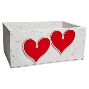 Caixa Retangular em Madeira com Corações 20x12,5x9,5cm