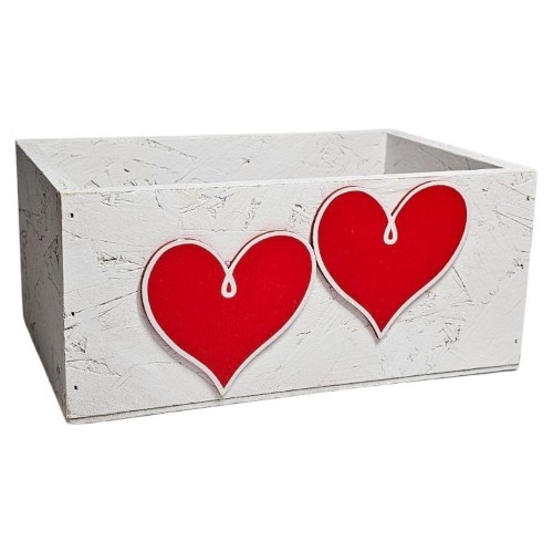 Caixa Retangular em Madeira com Corações 20x12,5x9,5cm