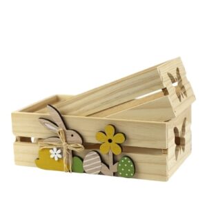 Caixa Retangular em Madeira com Coelho 23x14cm - Pack 2