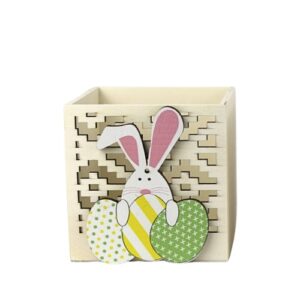 Caixa Quadrada em Madeira com Coelho 12x12x12cm