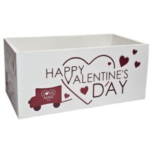 Caixa Retangular em Madeira com Corações 23x13x10cm