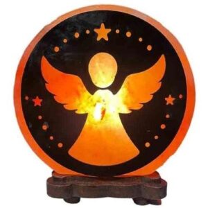 Candeeiro de Sal dos Himalaias em forma de anjo iluminado com luz quente