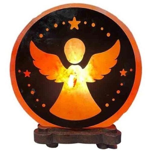 Candeeiro de Sal dos Himalaias em forma de anjo iluminado com luz quente