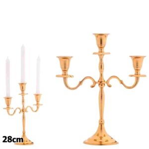 Castiçal em Metal para 3 Velas 28cm - Dourado