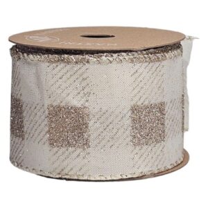 Rolo de Fita Decorada com Arame 63mm x 10m - Xadrez, Dourado