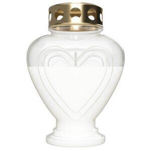 Vela para cemitério branca em forma de coração com tampa dourada