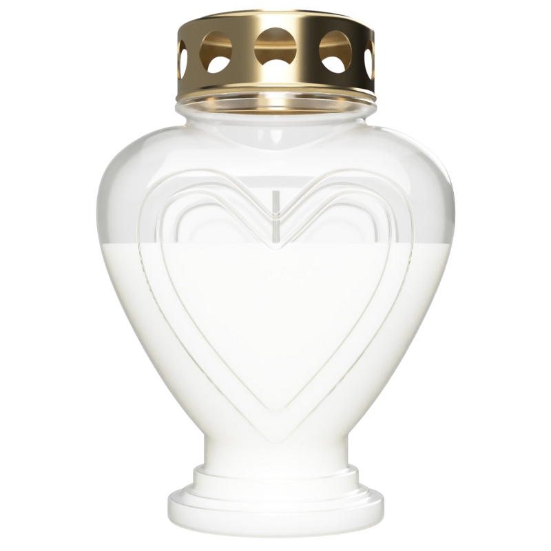 Vela para cemitério branca em forma de coração com tampa dourada