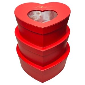 Caixa Coração em Cartão com Tampa 24x19x11cm - Pack 3, Vermelho