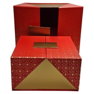 Caixa Quadrada em Cartão com Tampa 21,5x21,5x12,5cm - Pack 2, Vermelho