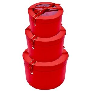 Caixa Redonda em Cartão com Tampa 20,5x18,5cm - Pack 3, Vermelho