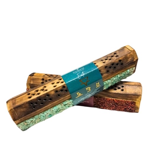Caixa Porta Incensos em Madeira - 10 Varetas, Elemento Terra