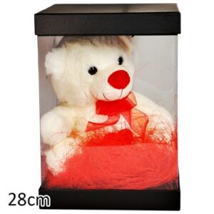 Caixa Retangular com Urso e Coração de Peluche 28cm - Branco, Preto