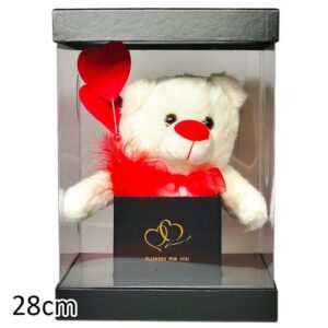 Caixa Retangular com Urso de Peluche 28cm - Branco, Preto