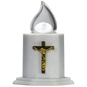 Círio Vela Elétrica com Pilhas - Branco, com Cruz
