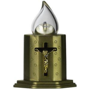 Círio Vela Elétrica com Pilhas - Dourado, com Cruz