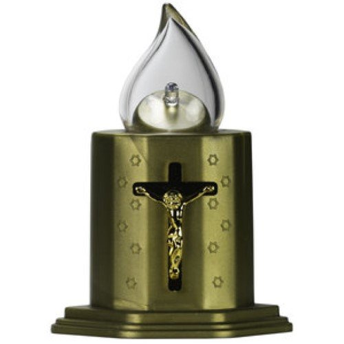 Círio Vela Elétrica com Pilhas - Dourado, com Cruz