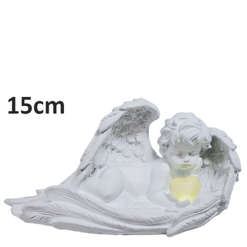 Anjo Deitado em Resina LED com Pilhas 28cm