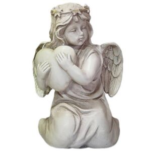 Anjo Ajoelhado em Marfinite Com Coração LED Sem Pilhas 20cm