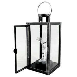 Lanterna 21cm com Cruz LED sem Pilhas - Cinzento