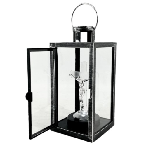 Lanterna 21cm com Cruz LED sem Pilhas - Cinzento