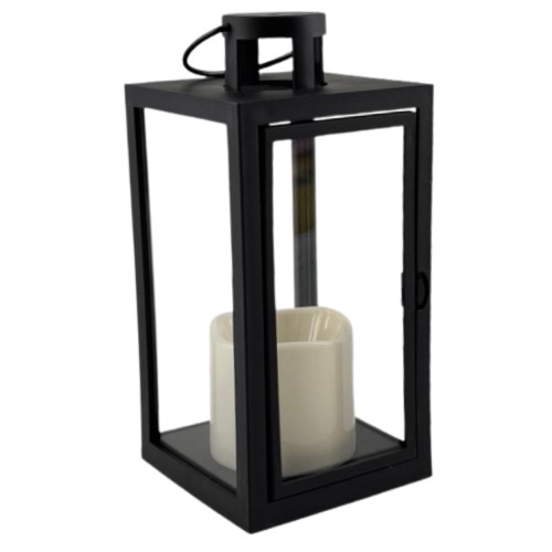 Lanterna 21cm com Vela Elétrica sem Pilhas - Preto