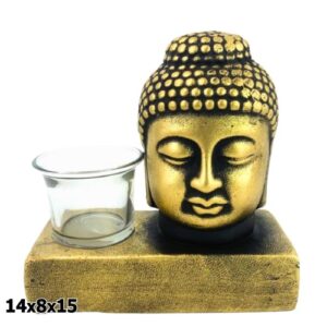 Buda em Resina com Porta Vela 14x8x15cm - Dourado e Preto