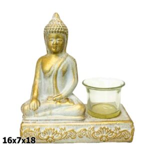 Buda em Resina com Porta Vela 16x7x18cm - Dourado e Branco