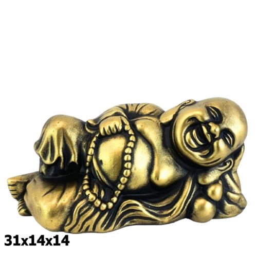 Buda Deitado em Resina 31x14x14cm - Dourado e Preto