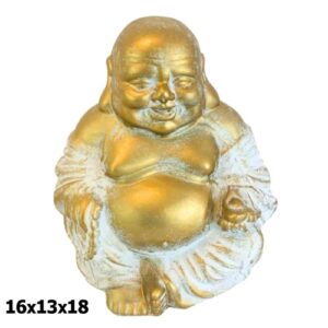 Buda Sentado em Resina 16x13x18cm - Dourado e Branco
