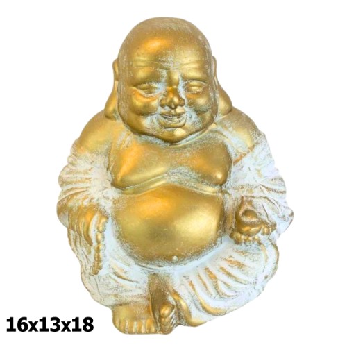 Buda Sentado em Resina 16x13x18cm - Dourado e Branco