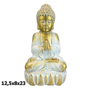 Buda Sentado em Resina 12,5x8x23cm - Dourado e Branco