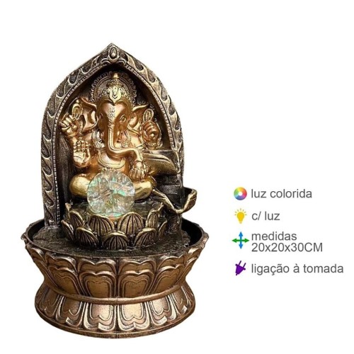Fonte de Água em Resina com Ganesha 20x20x30cm