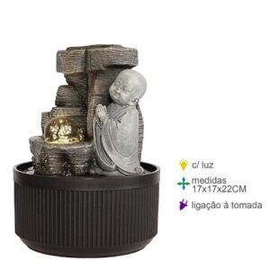 Fonte de Água em Resina com Monge 17x17x22cm
