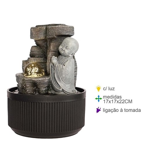 Fonte de Água em Resina com Monge 17x17x22cm