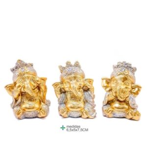 Ganesha em Resina 6,5x5x7,5cm - Cego, Surdo e Mudo