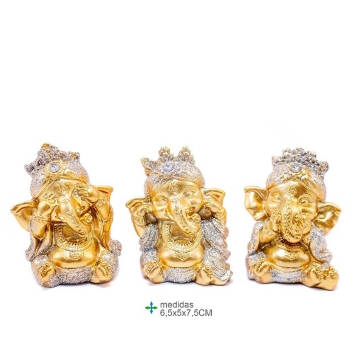 Ganesha em Resina 6,5x5x7,5cm - Cego, Surdo e Mudo