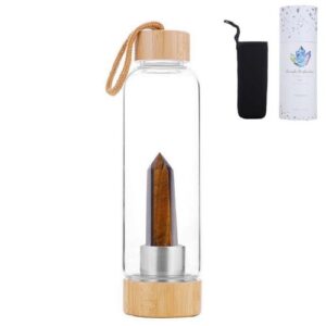 Garrafa em Vidro e Bambu com Pedra Semipreciosa - Olho de Tigre