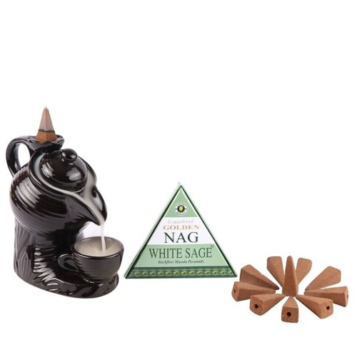 Incenso Fluxo de Retorno em Cone - 10 Unidades, Sálvia Branca