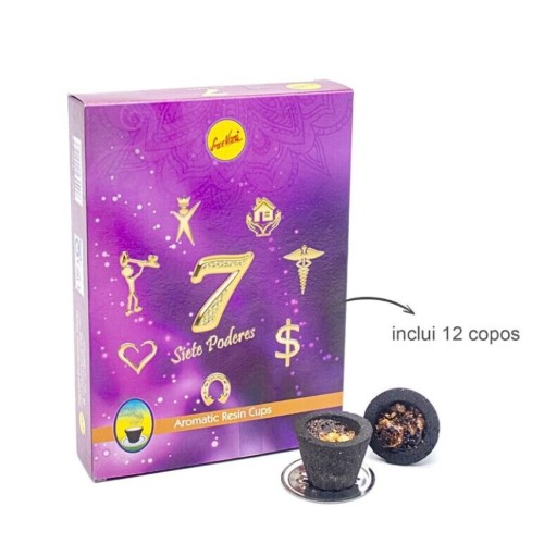 Incenso em Copo de Carvão com Resina Natural - 12 copos, 7 Poderes