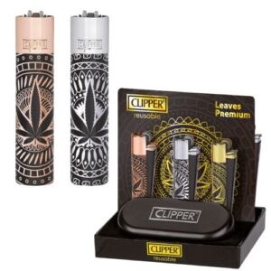 Isqueiro Clipper Recarregável em Metal - Leaves Premium