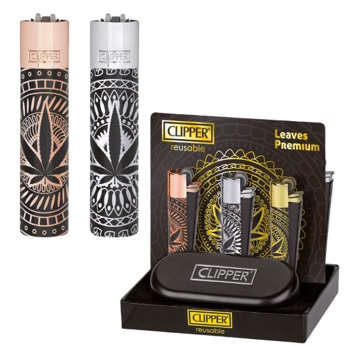 Isqueiro Clipper Recarregável em Metal - Leaves Premium