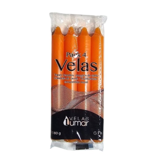 Vela Cónica 17,5cm - Pack 4, Laranja